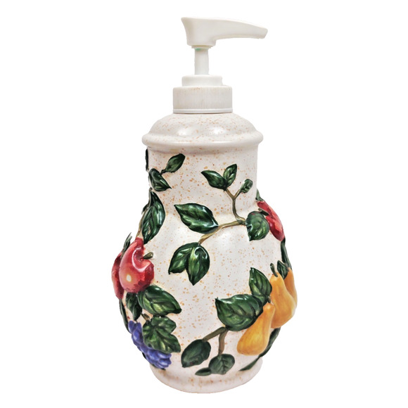 D31 Fruit Hand Soap / Lotion Dispenser Pump Earthenware 7" High Raised Fruit - Picture 1 of 8